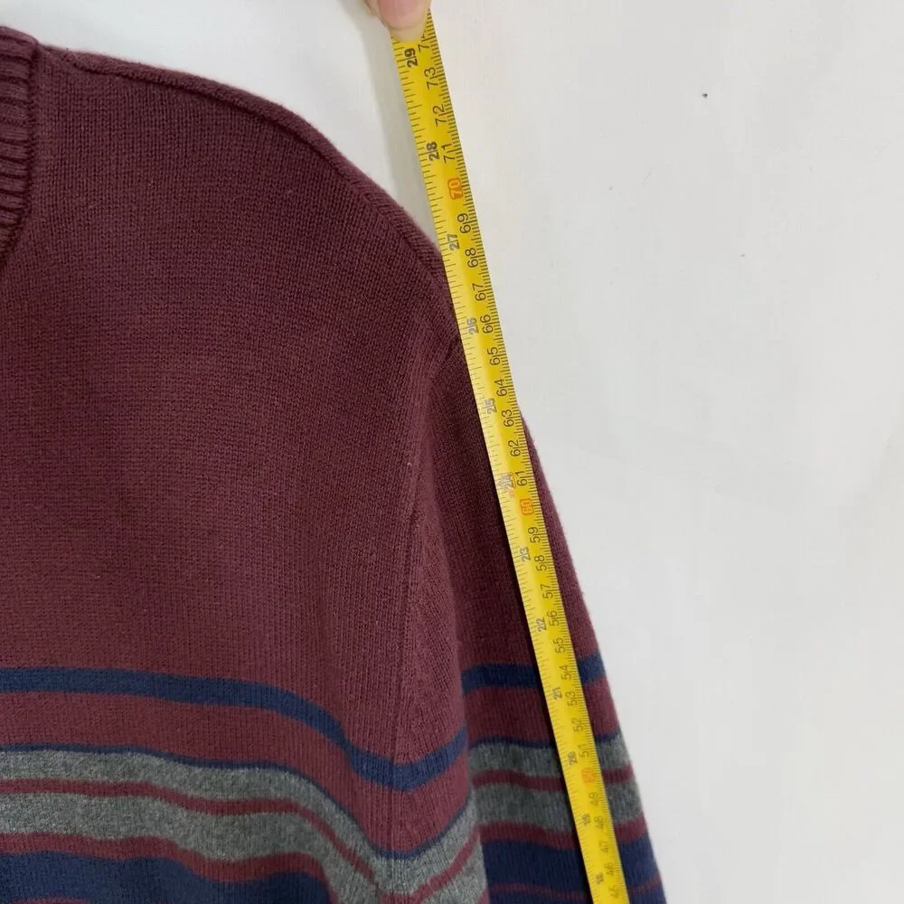 Club Room Mens Striped Cotton Sweater Large Burgundy